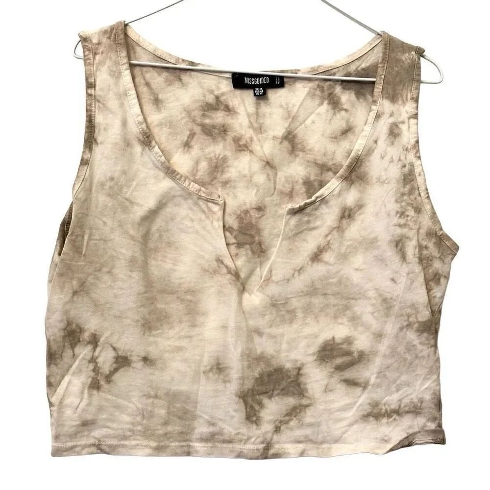 Missguided Tie Dye Notched Neck Sleeveless Crop Tank Top Taupe Size 12